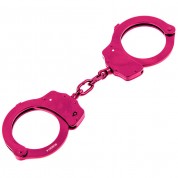 POLICE Handcuffs Double Lock Steel Metal Professional Grade Heavy Duty - Pink