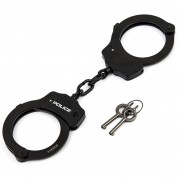 POLICE Handcuffs Double Lock Steel Metal Professional Grade Heavy Duty - Black