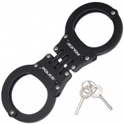 POLICE Heavy Duty Hinged Double Lock Steel Police Edition Professional Grade Handcuffs - Black
