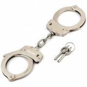 POLICE Handcuffs Double Lock Steel Metal Professional Grade Heavy Duty - Silver