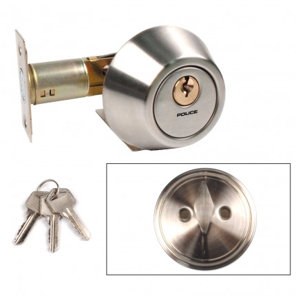 POLICE Single Cylinder Deadbolt Dead Bolt Door Lock for 30-50mm Doors with Keys Silver