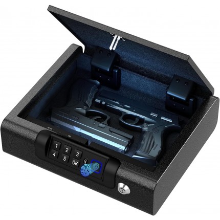 POLICE Gun Safe, Biometric Gun Safe for Pistols 3-Ways unlock Safe Fingerprint Digital PIN Key Unlock with Voice, Gun lock box