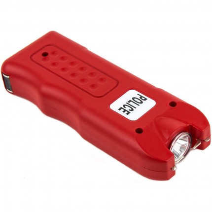 POLICE Stun Gun 628 - Max Volt Rechargeable with Siren Alarm & LED Flashlight, Red
