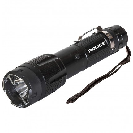 POLICE Stun Gun 1159 - 58 Billon Metal Rechargeable with LED Tactical Flashlight - Black