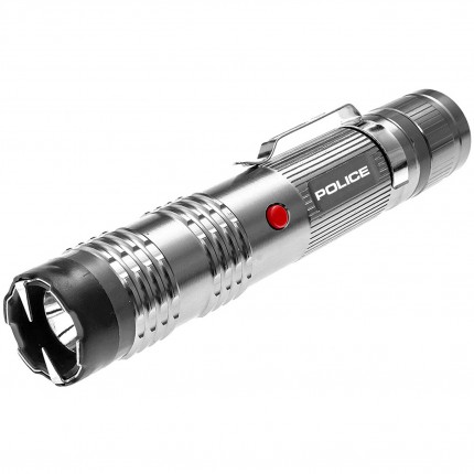 POLICE Stun Gun M12 - 58 Billion Metal Rechargeable with LED Tactical Flashlight - Grey