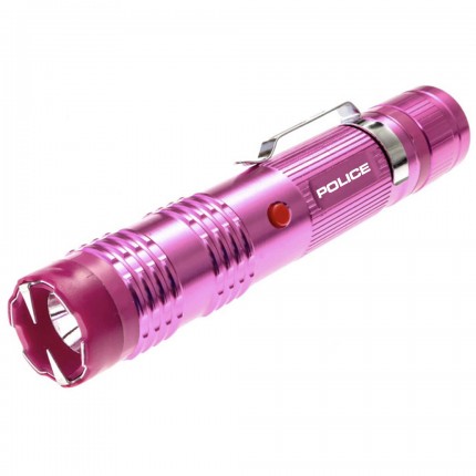 POLICE Stun Gun M12 - 58 Billion Metal Rechargeable with LED Tactical Flashlight - Pink